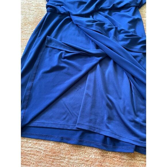 Max and Cleo Elegant Solid Navy Blue 3/4 Sleeve Ruched Faux Wrap Dress S - Picture 3 of 8